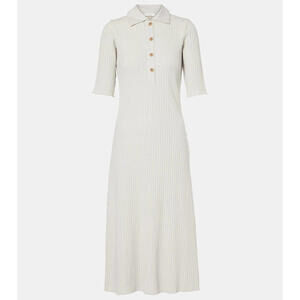 NEW, Vince Ribbed-knit cotton-blend polo dress in Salt Grass Size L #MD1148